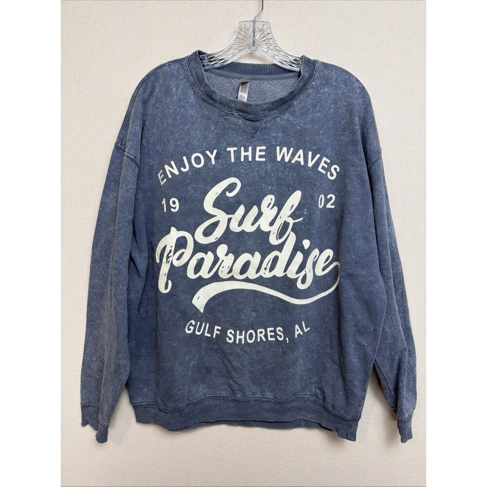 Gulf Shores‎ Alabama “Surf Paradise” Sweatshirt Sz L Blue Beach Grunge Tropical